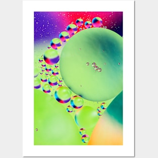 Colorful close up of oil drops in water Posters and Art